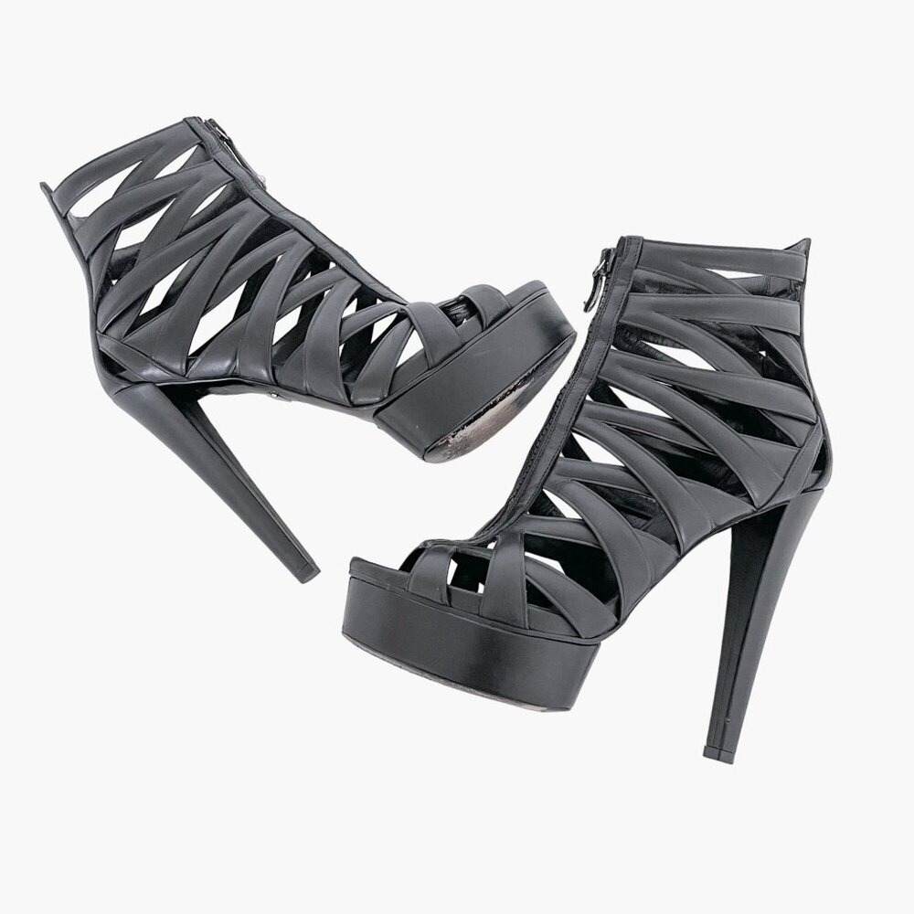 Gucci Lifford Cage Platform Pumps EU 39 US 9 Black High Heel Gladiator Booties - Picture 7 of 12